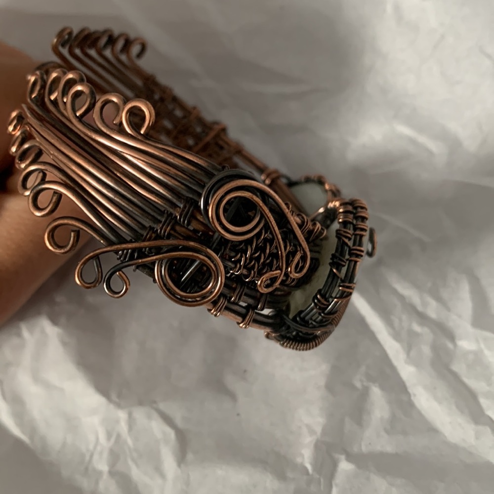 Wire Wrap Moonstone Cuff Adjustable - image 3